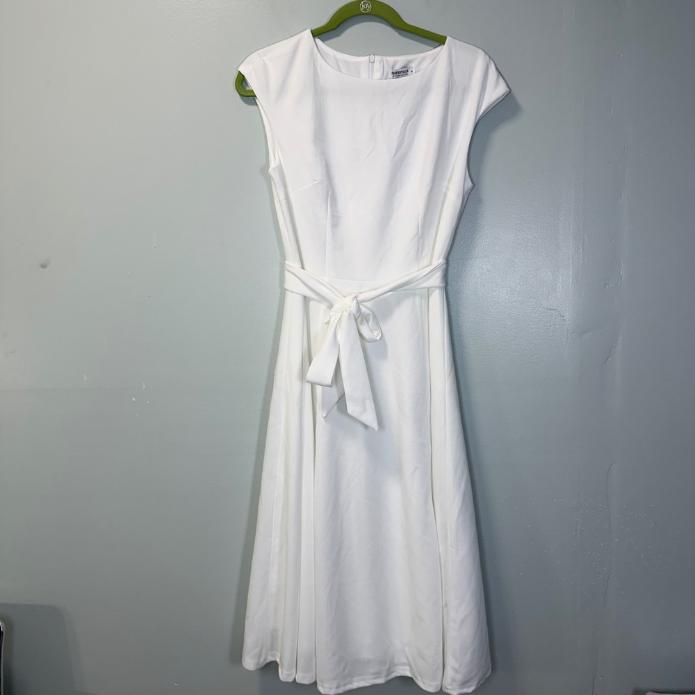 DRESSTELLS Women White Cap Sleeve A-Line Midi Dress NWT Size M New